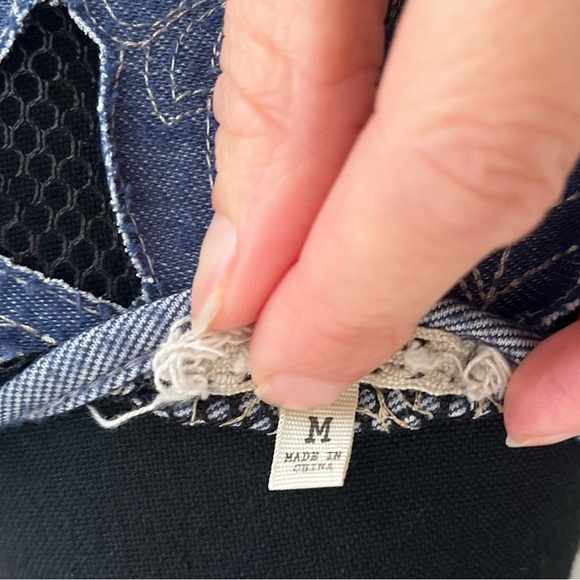 Unique Denim Embroidered Button Down + Silk Multi-Patterned Tunic **Size M** - Picture 6 of 6